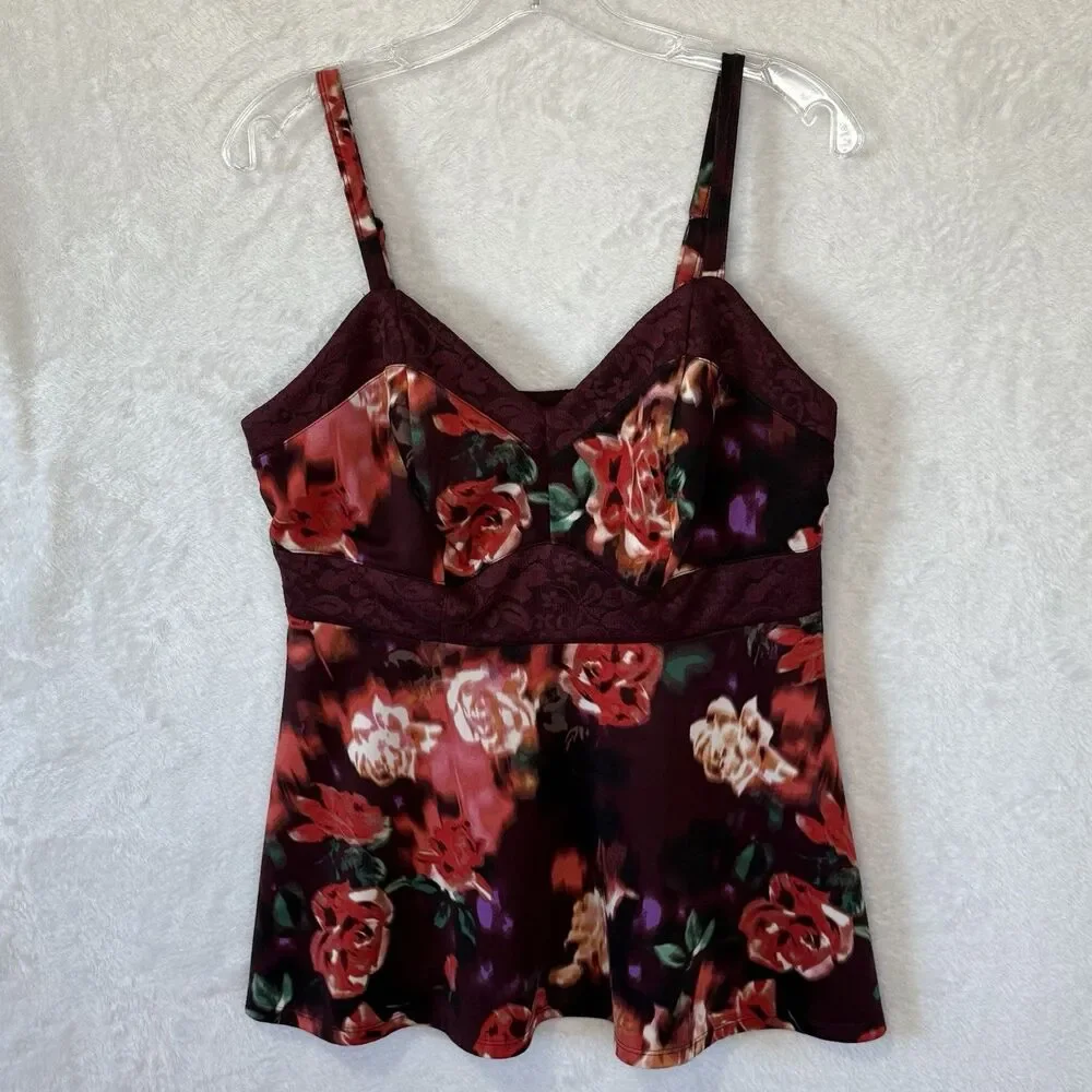 Torrid Women’s Scuba Peplum Tank Top Floral Lace Design V-neck adjustable straps
